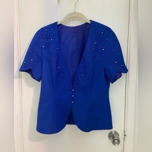 Vintage Blue Pearl and Rhinestone Jacket Size Small/Medium